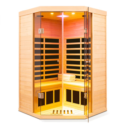 2-Person Corner Far Infrared Sauna – Hemlock Wood