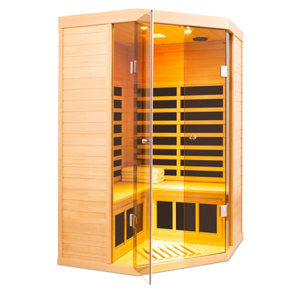 2-Person Corner Far Infrared Sauna Room - Hemlock Wood, Deluxe Transparent Glass Front, Large Capacity Home Sauna — product view 2
