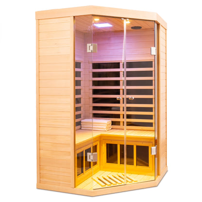 2-Person Corner Far Infrared Sauna Room - Hemlock Wood, Deluxe Transparent Glass Front, Large Capacity Home Sauna — product view 3