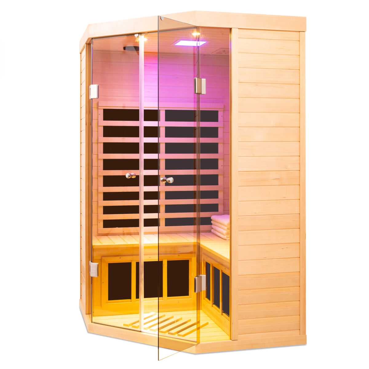 2-Person Corner Far Infrared Sauna Room - Hemlock Wood, Deluxe Transparent Glass Front, Large Capacity Home Sauna — product view 4