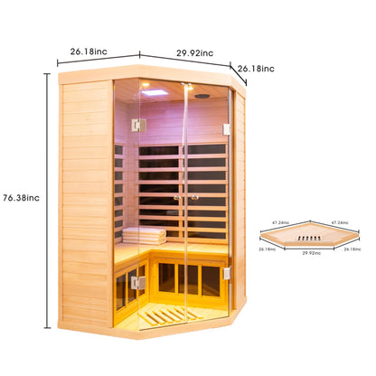 2-Person Corner Far Infrared Sauna Room - Hemlock Wood, Deluxe Transparent Glass Front, Large Capacity Home Sauna — product view 5