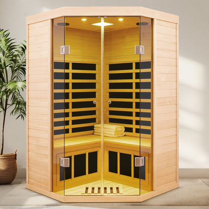 2-Person Corner Far Infrared Sauna Room - Hemlock Wood, Deluxe Transparent Glass Front, Large Capacity Home Sauna — product view 9