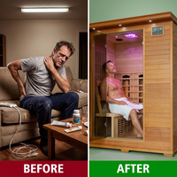 6-Person Cedar Infrared Sauna with 10 Carbon Heaters — Before & After