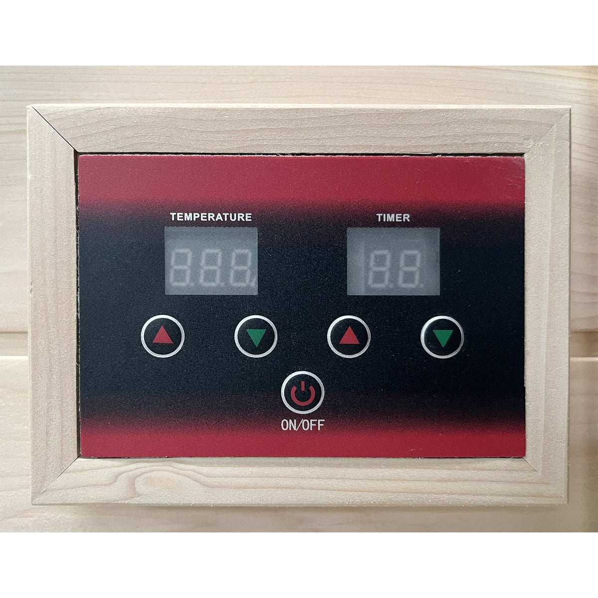 LED control panel inside the sauna showing the temperature and timer displays