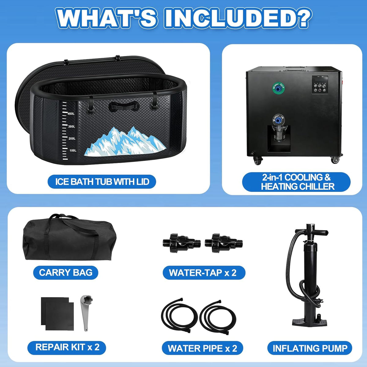 Cold Plunge Tub, 248 Gallon, 1 Horsepower, Heavy-Duty Ice Bath Tub for Athletes with Hot & Cold, Portable Inflatable Plunge Chiller with Water Treatment Kit, Immersion Therapy, Wifi (Black, 1 Set) — product view 6