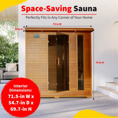 Infrared Sauna Built for Deep Heat Therapy, 6-Person Cedar, 10 Carbon Heaters, Ultra-Low EMF Design