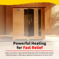 Infrared Sauna Built for Deep Heat Therapy, 6-Person Cedar, 10 Carbon Heaters, Ultra-Low EMF Design