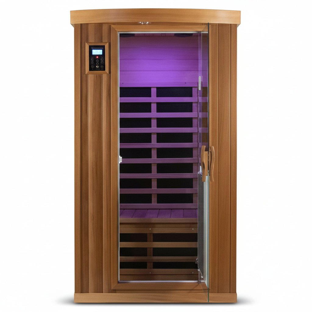 Home Sauna Far Infrared Sauna 1 Person plus Low-Emf Natural Red Cedar Indoor Sauna Spa, 1510W Infrared Sauna for Home, 8 Low Electromagnetic Field Heaters, 2 Bluetooth Speakers, 1 LED Reading Lamp — product view 2