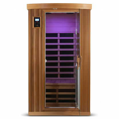 Home Sauna Far Infrared Sauna 1 Person plus Low-Emf Natural Red Cedar Indoor Sauna Spa, 1510W Infrared Sauna for Home, 8 Low Electromagnetic Field Heaters, 2 Bluetooth Speakers, 1 LED Reading Lamp — product view 2
