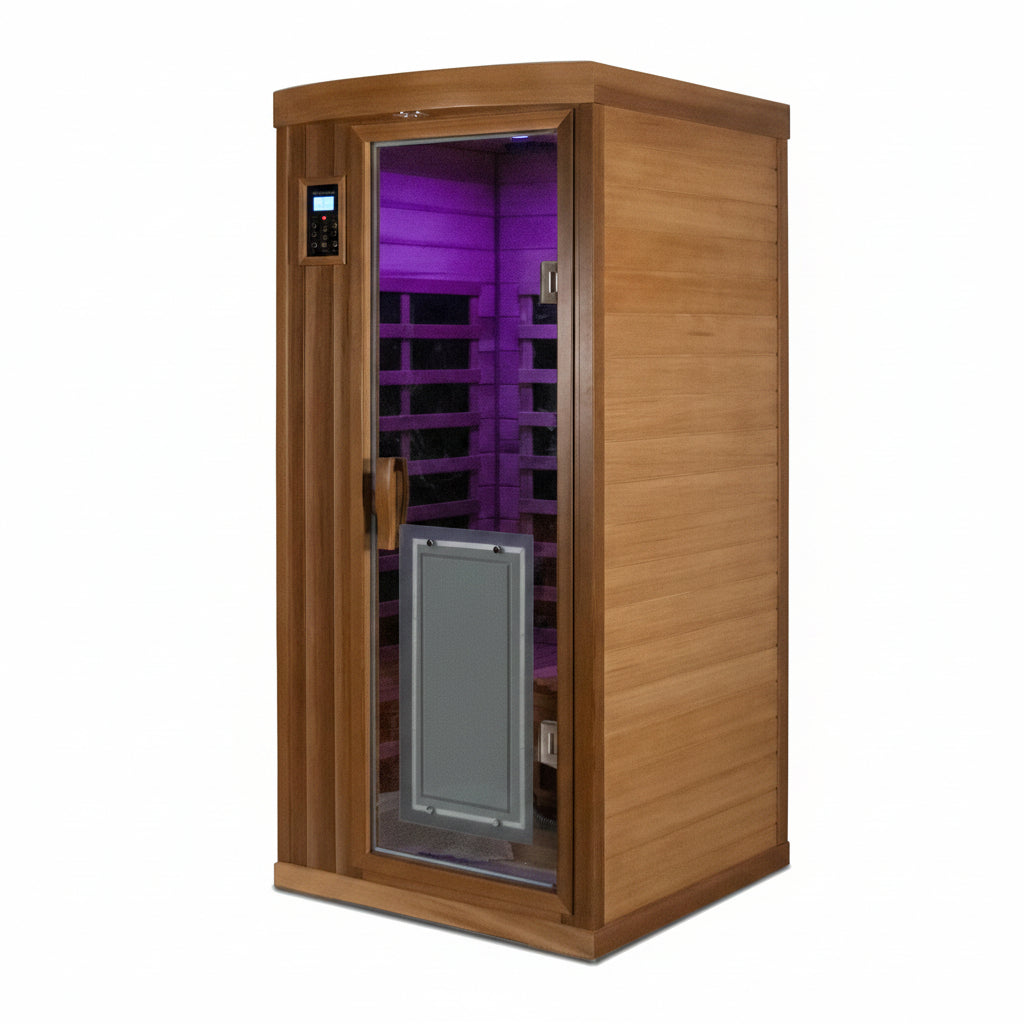 Home Sauna Far Infrared Sauna 1 Person plus Low-Emf Natural Red Cedar Indoor Sauna Spa, 1510W Infrared Sauna for Home, 8 Low Electromagnetic Field Heaters, 2 Bluetooth Speakers, 1 LED Reading Lamp — product view 3