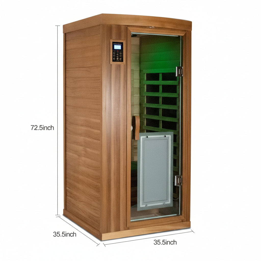 Home Sauna Far Infrared Sauna 1 Person plus Low-Emf Natural Red Cedar Indoor Sauna Spa, 1510W Infrared Sauna for Home, 8 Low Electromagnetic Field Heaters, 2 Bluetooth Speakers, 1 LED Reading Lamp — product view 5