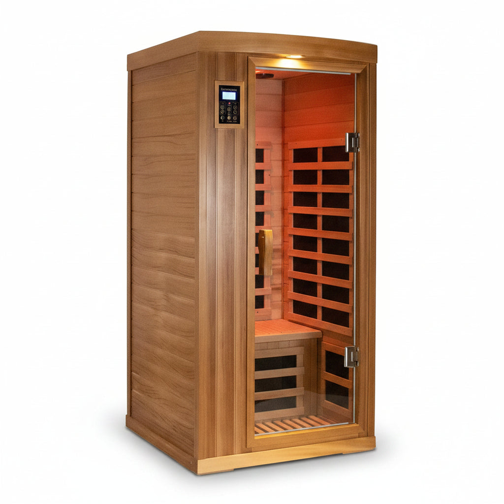 Home Sauna Far Infrared Sauna 1 Person plus Low-Emf Natural Red Cedar Indoor Sauna Spa, 1510W Infrared Sauna for Home, 8 Low Electromagnetic Field Heaters, 2 Bluetooth Speakers, 1 LED Reading Lamp — product view 6