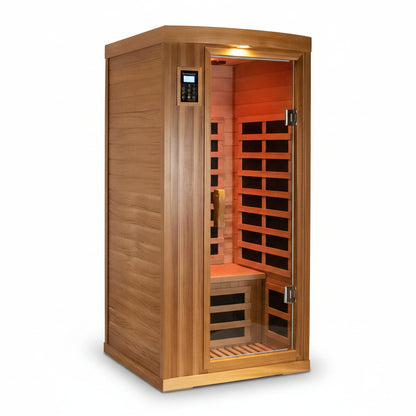 Home Sauna Far Infrared Sauna 1 Person plus Low-Emf Natural Red Cedar Indoor Sauna Spa, 1510W Infrared Sauna for Home, 8 Low Electromagnetic Field Heaters, 2 Bluetooth Speakers, 1 LED Reading Lamp — product view 6