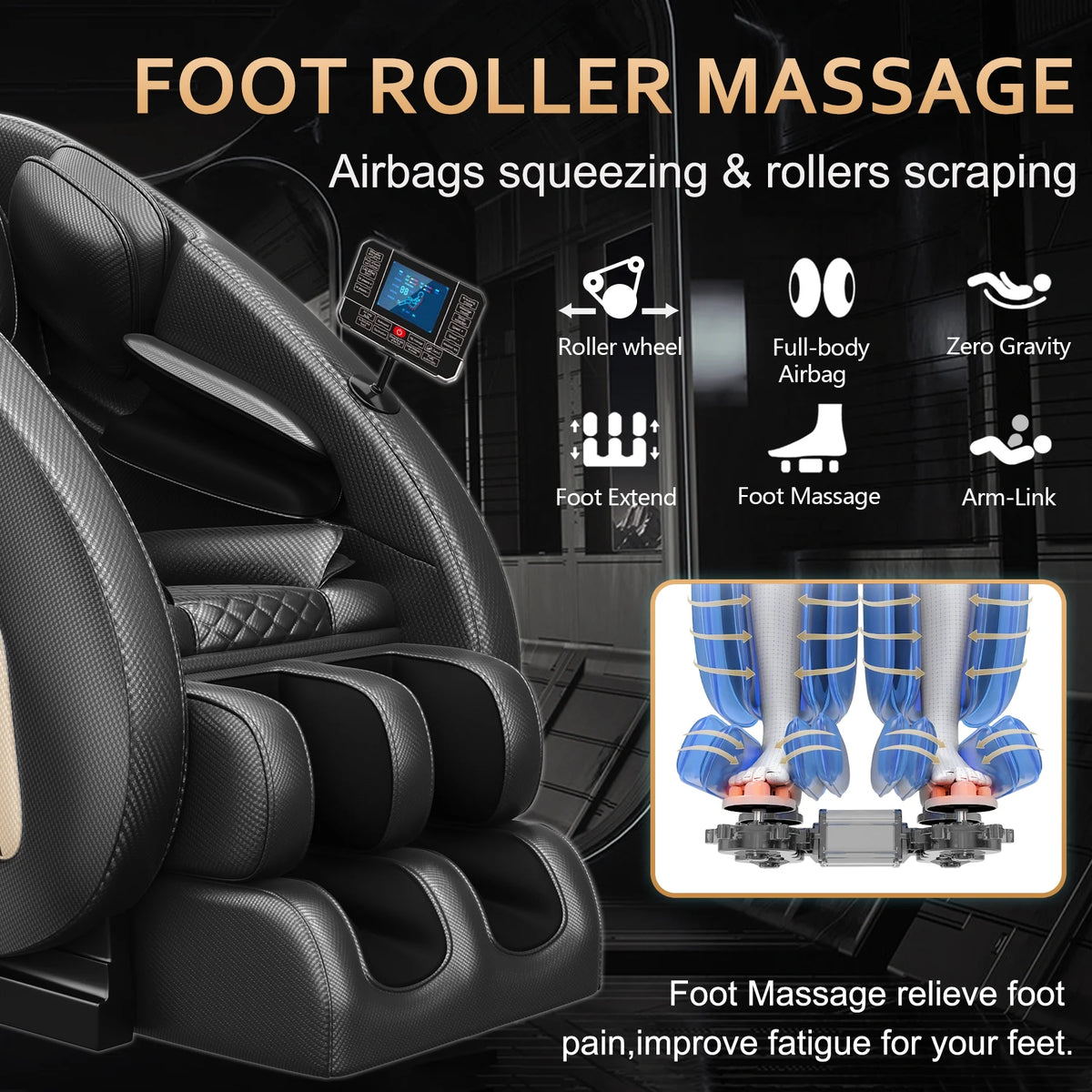 Massage Chair Neck Massager with Zero Gravity Heating Bluetooth Functions (Black) — product view 3