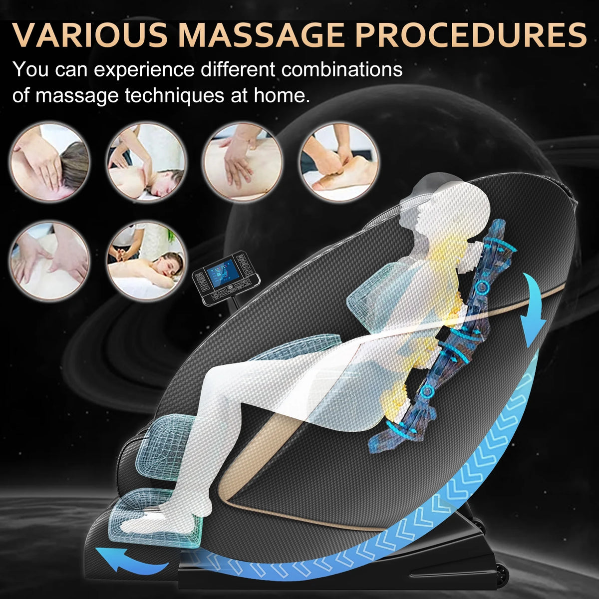 Massage Chair Neck Massager with Zero Gravity Heating Bluetooth Functions (Black) — product view 6