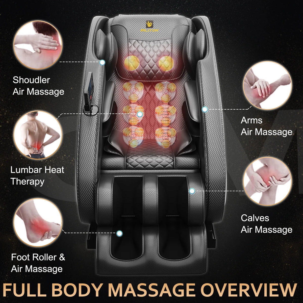 Massage Chair Neck Massager with Zero Gravity Heating Bluetooth Functions (Black) — product view 7