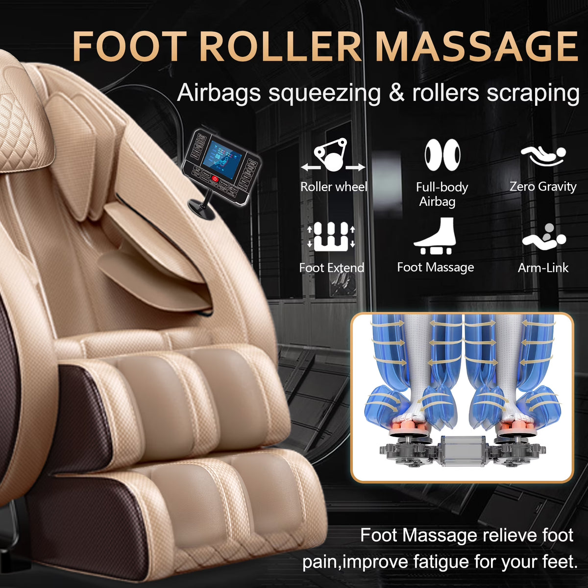 Massage Chair with Zero Gravity Heating and Bluetooth Functions Easy to Use at Home (Brown) — product view 2