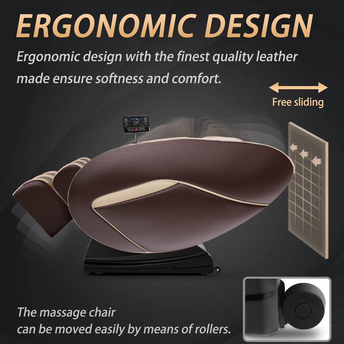 Massage Chair with Zero Gravity Heating and Bluetooth Functions Easy to Use at Home (Brown) — product view 3