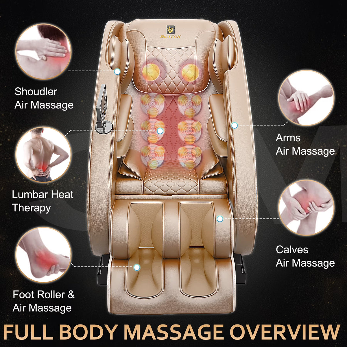 Massage Chair with Zero Gravity Heating and Bluetooth Functions Easy to Use at Home (Brown) — product view 6