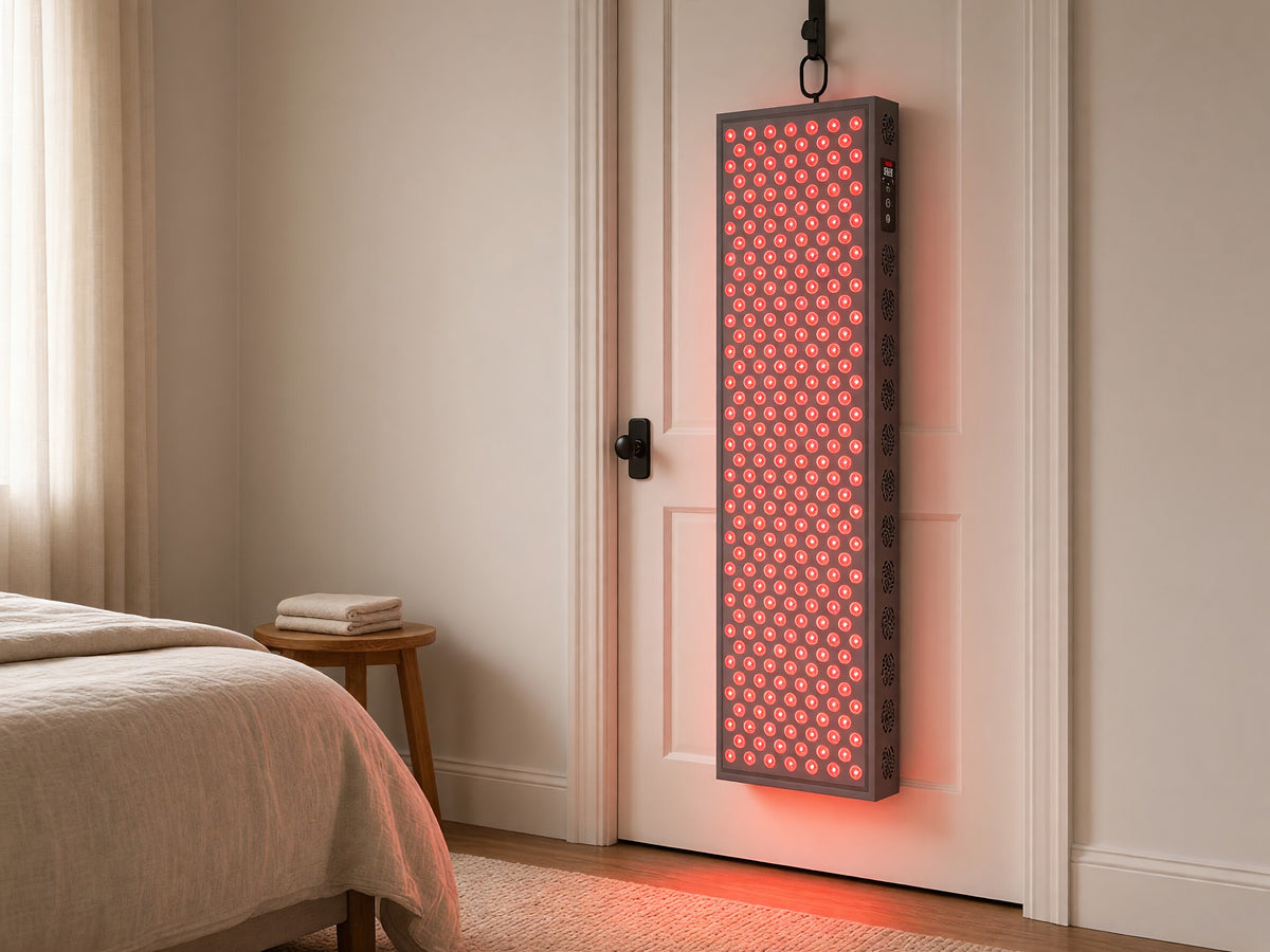 PRO1500 panel hung on a bedroom door from the hanging kit