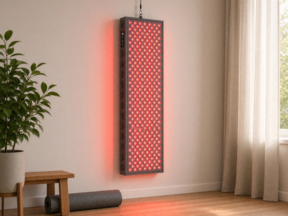 PRO1500 panel hung on a home gym wall, lit red