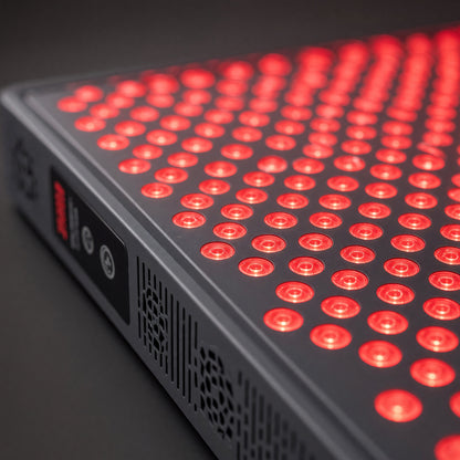 Close-up of the PRO1500 LED grid, lit red