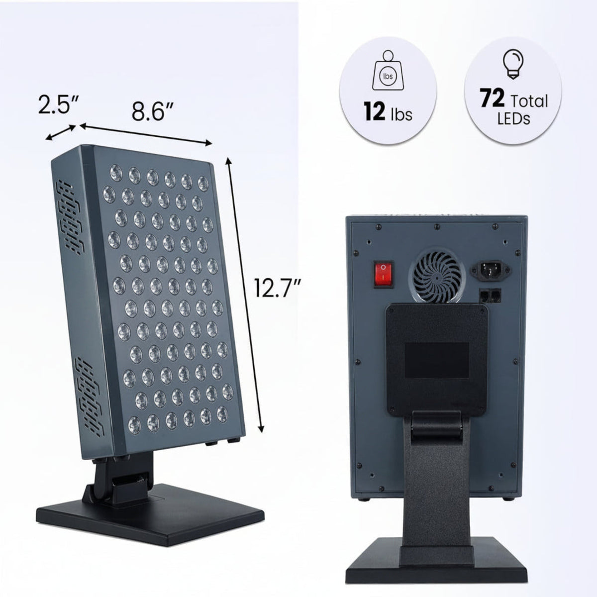 Red Light Therapy Panel Device – 630Nm 660Nm 810Nm 850Nm Red & near Infrared Light Therapy, LED Light Therapy Lamp, 72 Quad Chip Leds, Adjustable Brightness, Pulse Mode – ULTRA360 — product view 4