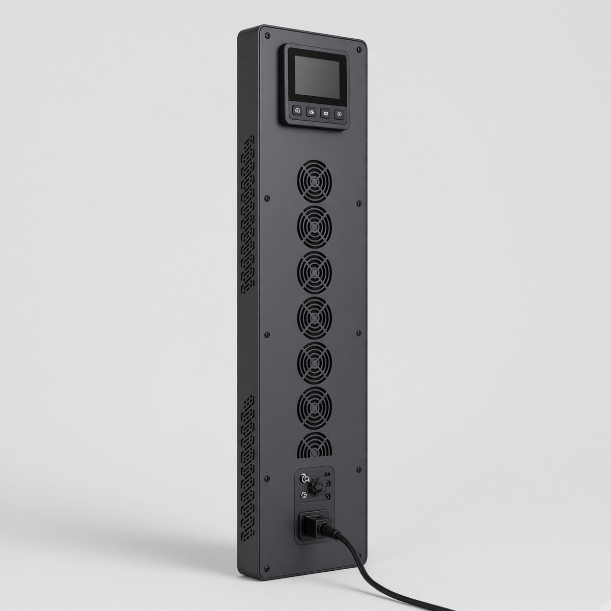 Back of the ULTRA1500 showing the cooling fans, touchscreen and power inlet