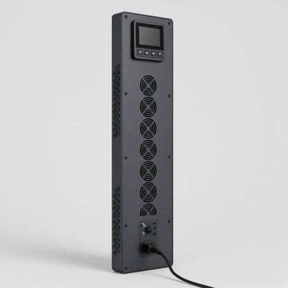 Back of the ULTRA1500 showing the cooling fans, touchscreen and power inlet