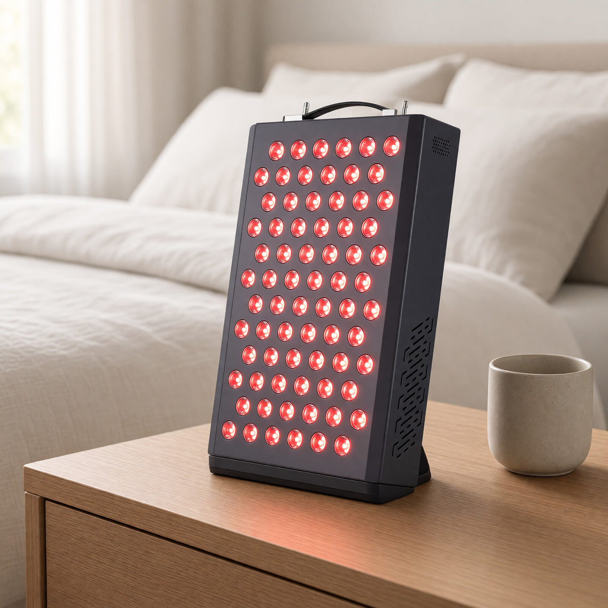 ULTRA360 panel glowing red on a bedside table