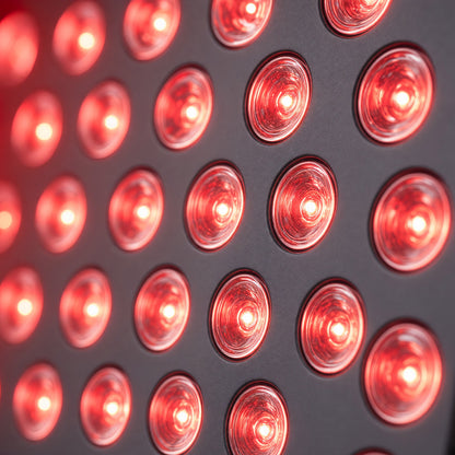 Close-up of the quad-chip LED grid lit red